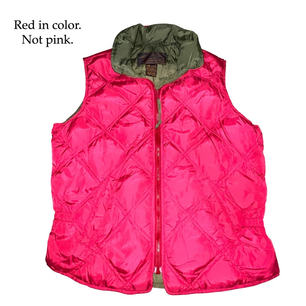 Vintage 80s 90s Eddie Bauer Goose Down Vest Diamond Quilt Pink Green M